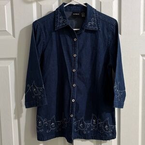 Embroidered Button-Down Denim Shirt